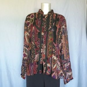 Multi-Color Sheer Long Sleeved Button Front Blouse